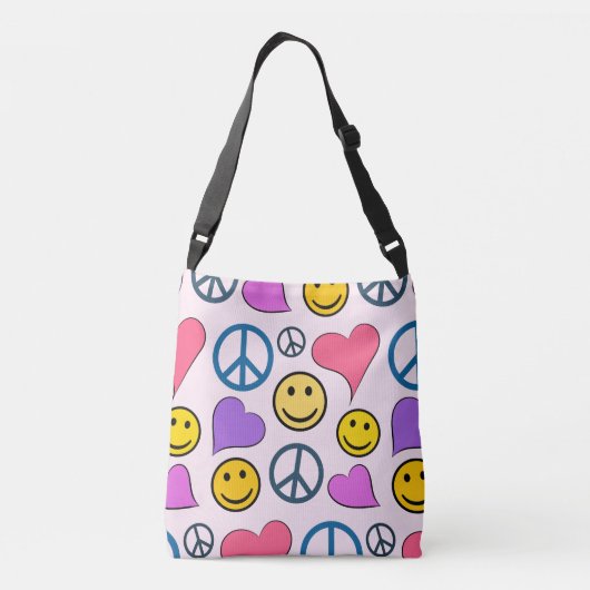 Peace Love Laugh Pattern Crossbody Tas (Achterkant)