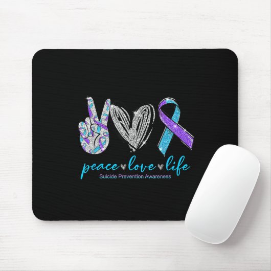 Peace Love Life Suicide Prevention Awareness Heart Muismat (Met muis)