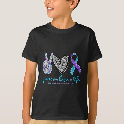 Peace Love Life Suicide Prevention Awareness Heart T-shirt (Voorkant)