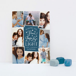 Peace, Love & Light Hanukkah Photo Collage Feestdagenkaart