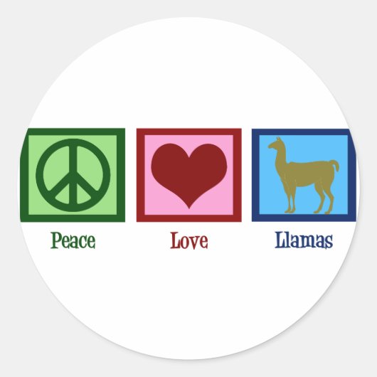 Peace Love Llamas Ronde Sticker (Voorkant)