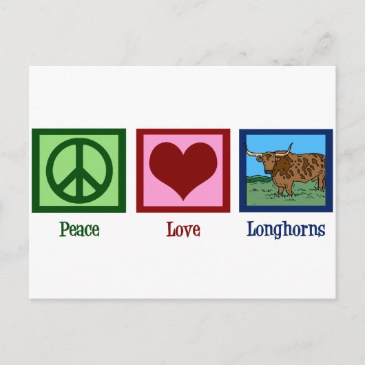 Peace Love Longhorns Briefkaart (Voorkant)