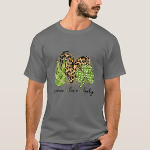 Peace Love Lucky Heart Leopard Print Inspirerend T-shirt