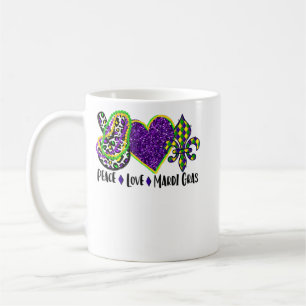 Peace Love Mardi Gras Leopard Glitter Mardi Gras P Koffiemok