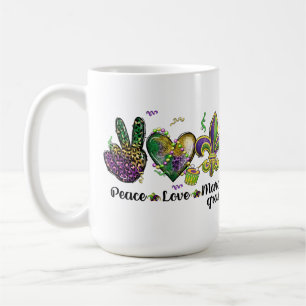 PEACE LOVE MARDI GRAS PAARS GOLD GREEN KOFFIEMOK
