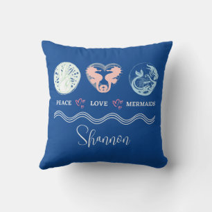 Peace Love Mermaids Coussin Carré personnalisé