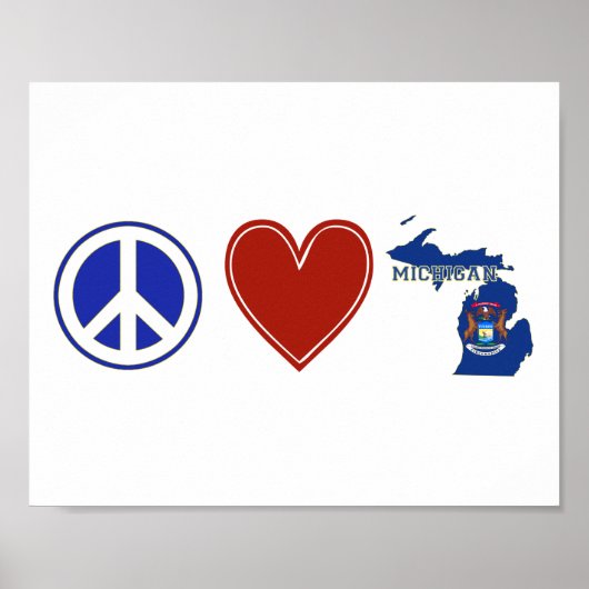 Peace Love Michigan with State Shaped Flag Poster (Voorkant)