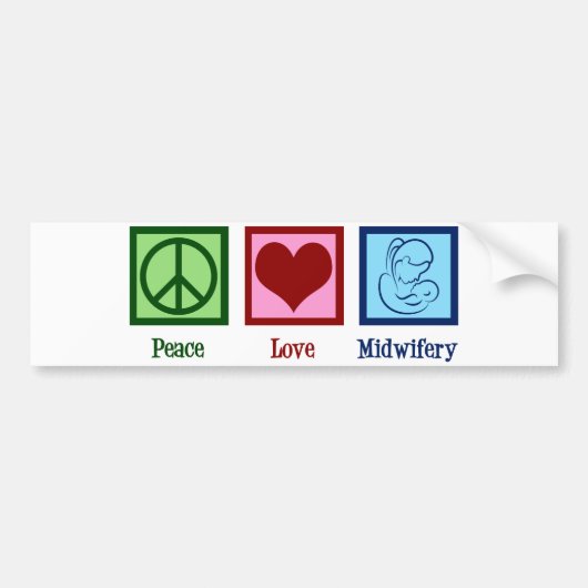 Peace Love Midwifery Cute Midechtgenote Bumpersticker (Voorkant)