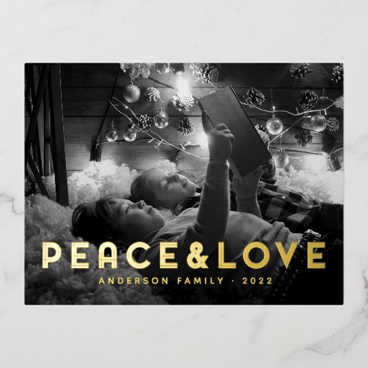 Peace & Love Modern Simple Typography Folie Feestdagen Briefkaart (Voorkant)