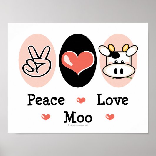 Peace Love Moo Cute Cow Poster (Devant)