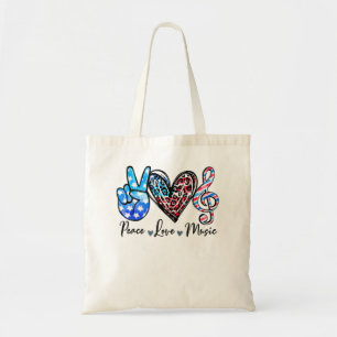 Peace Love Music Amerikaanse vlag op 4 juli Music Tote Bag
