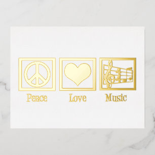 Peace Love Music Beauful Musician Gold Folie Feestdagen Briefkaart