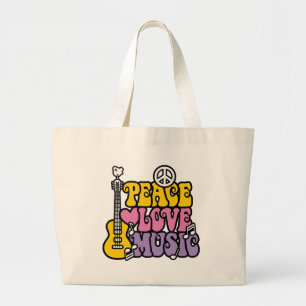 Peace-Love-Music Grote Tote Bag