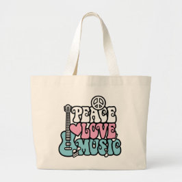 Peace-Love-Music Grote Tote Bag