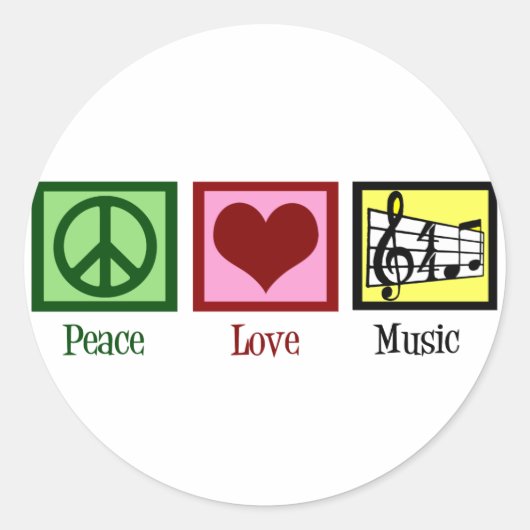 Peace Love Music Ronde Sticker (Voorkant)