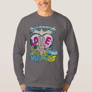 Peace Love Music - Sixties 1960 Illustration T-shirt