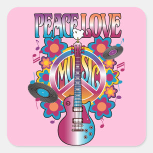 Peace-Love-Music Vierkante Sticker