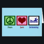 Peace Love Natation Cute Swim Team Carte Bleue<br><div class="desc">Un signe de paix,  un coeur et une nageuse. Une jolie carte de vacances pour quelqu'un qui nage. J'adore l'équipe de natation.</div>