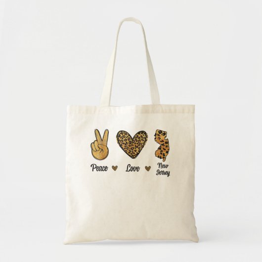 Peace Love New Jersey Leopard Flag Map Souvenirs Tote Bag (Voorkant)