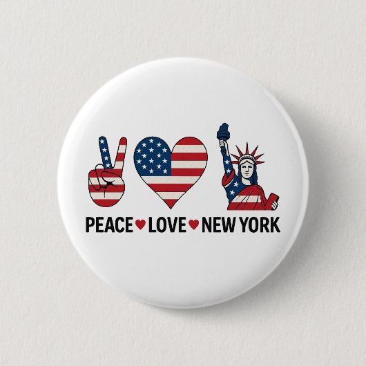 Peace Love New York Ronde Button 5,7 Cm (Voorkant)