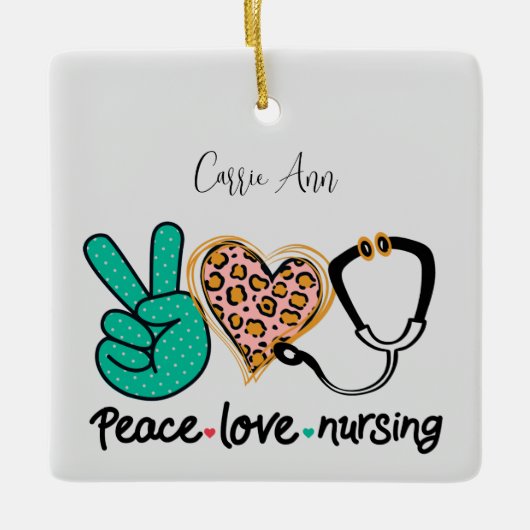 Peace Love Nursing Personalized Keramisch Ornament (Voorkant)