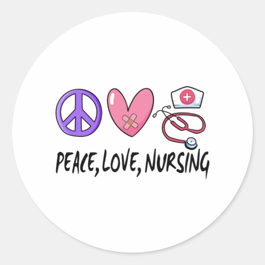 Peace Love Nursing Ronde Sticker (Voorkant)