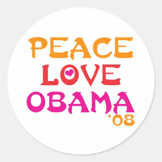 Peace Love Obama Ronde Sticker (Voorkant)