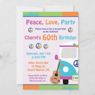 Peace, Love, Party Hippie Tie Dye Birthday Party Kaart