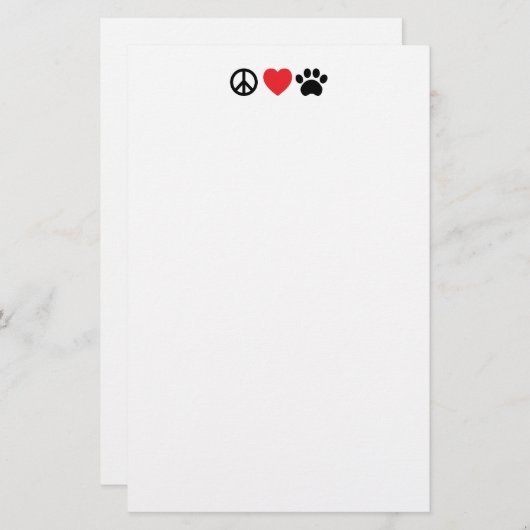 Peace Love Paw Stationery Briefpapier (Voorkant / Achterkant)