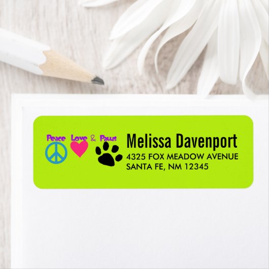 Peace Love & Paws Neon Illustration Etiket (Insitu)