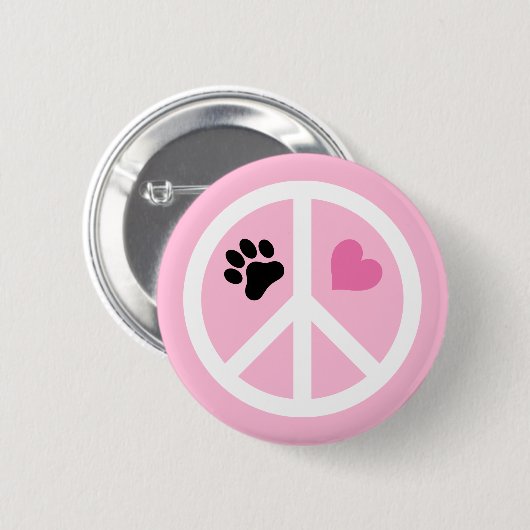 Peace Love Paws Pawprint Ronde Button 5,7 Cm (Voorkant /achterkant)
