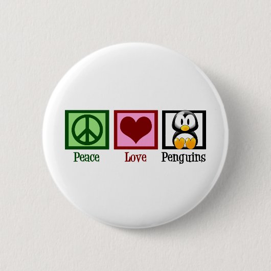 Peace Love Penguins Ronde Button 5,7 Cm (Voorkant)