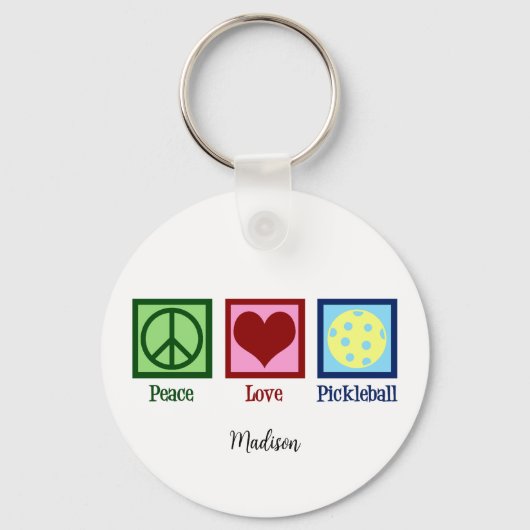 Peace Love Pickleball Schattige gepersonaliseerd Sleutelhanger (Voorkant)