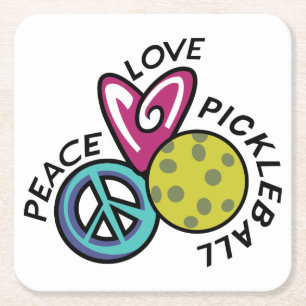Peace Love Pickleball Vierkante Kartonnen Onderzetter
