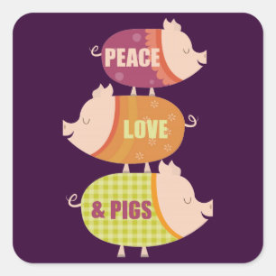 Peace Love Pig Stack Vierkante Sticker