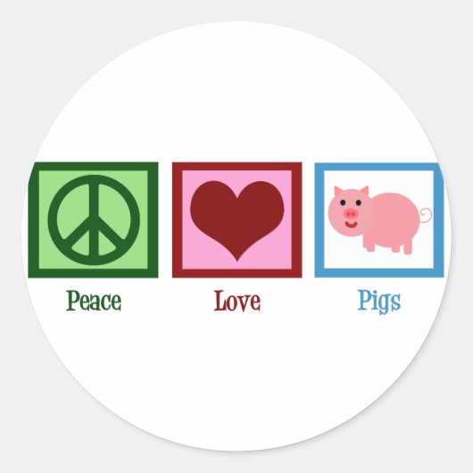 Peace Love Pigs Ronde Sticker (Voorkant)