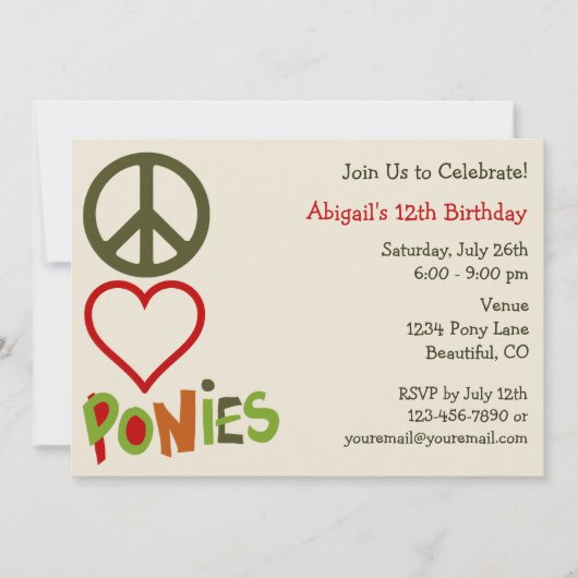Peace Love Ponies Girl's Birthday Invitation (Devant)