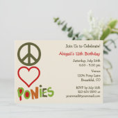 Peace Love Ponies Girl's Birthday Invitation (Debout devant)