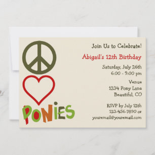 Peace Love Ponies Girl's Birthday Invitation