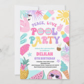 Peace Love Pool Party Groovy Summer Pool Birthday Kaart (Voorkant)