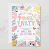 Peace Love Pool Party Groovy Summer Pool Birthday Kaart (Voorkant)
