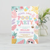 Peace Love Pool Party Groovy Summer Pool Birthday Kaart (Staand voorkant)