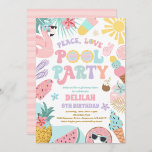 Peace Love Pool Party Groovy Summer Pool Birthday Kaart