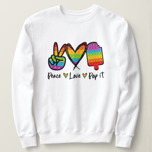 Peace Love Pop It Sweatshirt, Rainbow Pop It Trui (Design voorkant)