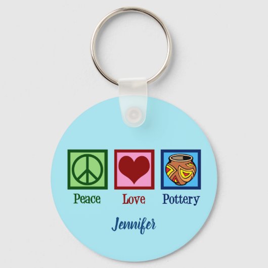Peace Love Pottery Blue Monogram Sleutelhanger (Voorkant)