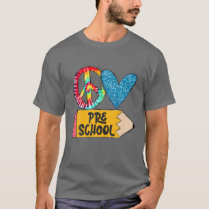 Peace Love Preschool Funny Stropdas-dye Eerste dag T-shirt