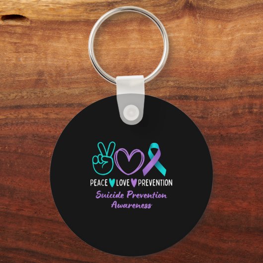 Peace Love Prevention Suicide Awareness Teal Purpl Sleutelhanger (Voorkant)