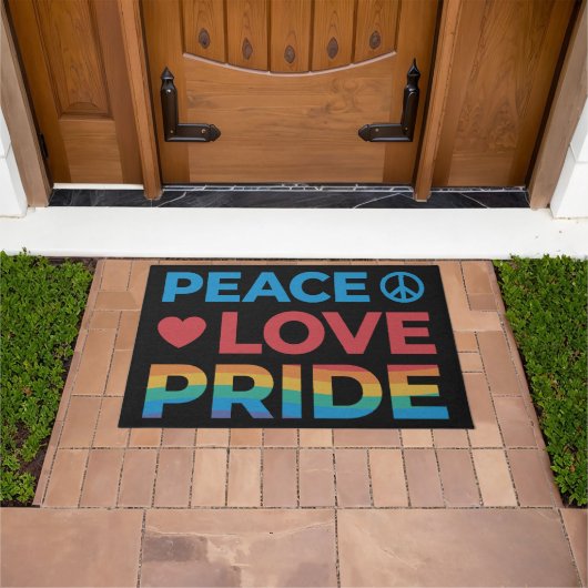 Peace Love Pride Rainbow Gay Pride Zwart Deurmat (Buiten)