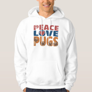 Peace Love Pug Hondenliefhebber for Women Mannen, Hoodie
