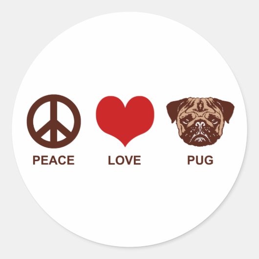 Peace Love Pug Ronde Sticker (Voorkant)